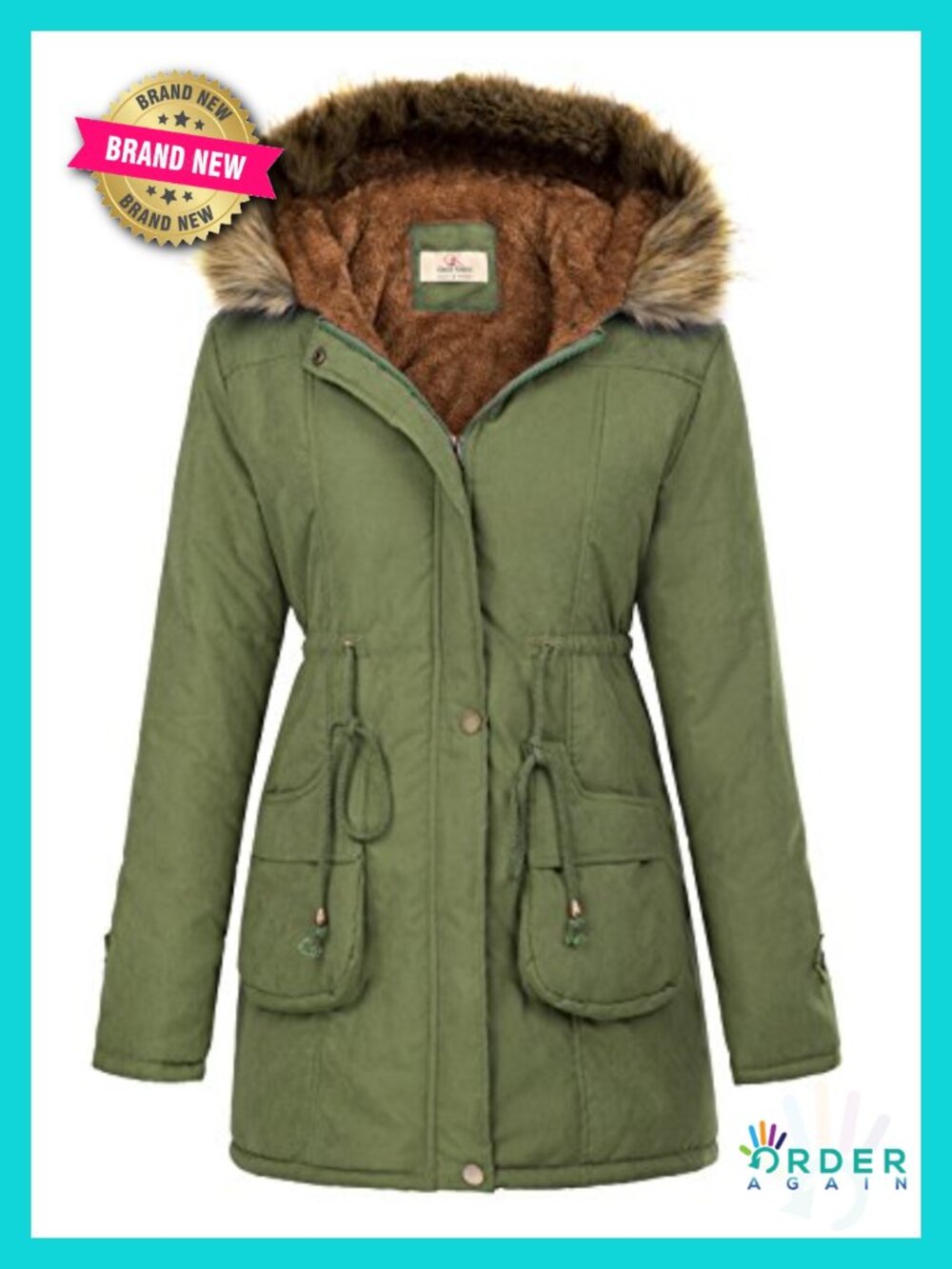 Fleece Lined Hooded Parka Coat Faux Fur Trim Winter Military Jacket